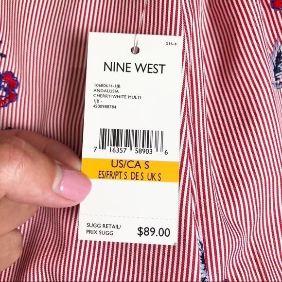 Nine West Red and White PinStripe Bell Sleeve Top | Small - Picture 13 of 14